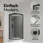 Komplettdusche 90&times;90&times;215 cm, Duschtasse, Gleitt&uuml;ren, 5 mm ESG, Armatur - Grau