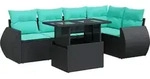 vidaXL 6-tlg. Garten-Sofagarnitur mit Kissen Schwarz Poly Rattan - Schwarz