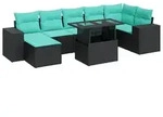 vidaXL 8-tlg. Garten-Sofagarnitur mit Kissen Schwarz Poly Rattan - Braun