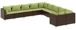 vidaXL 10-tlg. Garten-Sofagarnitur mit Kissen Braun Poly Rattan - Braun