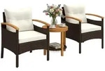 Outsunny Rattan Bistroset 3 teiligesGartenm&ouml;bel-Set mit 2 Sessel Holz-Tisch -...