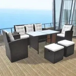 Garten Lounge Set 6 TLG. Poly Rattan Braun Auflagen 7 Personen