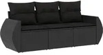 vidaXL 3-tlg. Garten-Sofagarnitur mit Kissen Schwarz Poly Rattan - Schwarz