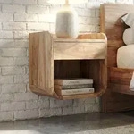 FineBuy Nachtkonsole f&uuml;r Wandmontage 35x33cm Akazie Massivholz Braun Nachttisch