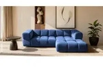Ecksofa Designersofa BLANCHE in Stoff Bluvel Blau Ottomane Rechts - Blau