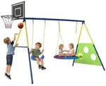 AIYAPLAY Schaukelgestell 4-in-1 Schaukel-Set mit Nestschaukel Basketballkorb