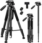 Victiv Stativ Kamera 182 cm Aluminium Reisestativ 360&deg; Panorama Schwarz