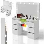 Juskys Schminktisch Lilia mit LED, 7 Schubladen & gro&szlig;em Spiegel &ndash; Wei&szlig; -...