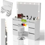 Juskys Schminktisch Lilia mit LED & Hocker Tonia, 7 Schubladen & gro&szlig;em Spiegel &ndash;
