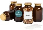 Relaxdays Braungl&auml;ser, 5er Set, 250 ml, mit Deckel & Etiketten, Kr&auml;utergl&auml;ser