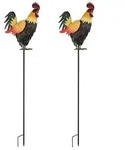 2x LED Au&szlig;enleuchte, Hahn, Braun, Metall, D&auml;mmerungssensor, H 100 cm - Braun