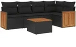 vidaXL 6-tlg. Garten-Sofagarnitur mit Kissen Schwarz Poly Rattan - Schwarz