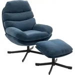 HOMCOM Relaxsessel mit Hocker Sessel Loungesessel mit Chenille-Stoff Blau - Blau