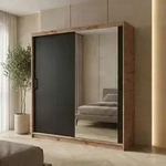 BEAUTYSOFA | Schwebet&uuml;renschrank HELA 180 cm Eiche Artisan+Schwarz &ndash; 2-t&uuml;rig