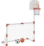 vidaXL Fu&szlig;ball- und Basketball-Set f&uuml;r Kinder mit B&auml;llen 98x50x70 cm - Wei&szlig;