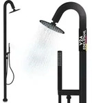 Garten Dusche V2A Edelstahl 2 Anschl&uuml;sse Warmwasser + Kaltwasser Regendusche