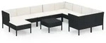 vidaXL 11-tlg. Garten-Lounge-Set mit Auflagen Poly Rattan Schwarz - Schwarz
