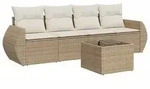 vidaXL 5-tlg. Garten-Sofagarnitur mit Kissen Beige Poly Rattan - Beige