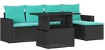 vidaXL 6-teiliges Gartensofa-Set mit Kissen, schwarzes Polyrattan - Schwarz