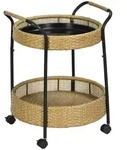 Outsunny Servierwagen Rattan Gartenrollwagen Trolley mit 2 Regalen Natur - Gelb