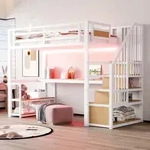 STILVORA Metall-Hochbett 90x200 cm mit LED-Lichtleiste und Steckdose, Hochbett...