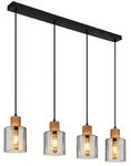 LED Pendelleuchte ALEIDIS, Holz, Glas, Braun, 4-flammig, H 120 cm - Braun