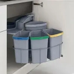 Einbau-M&uuml;lleimer &lsquo;Kollby&rsquo; 3 x 6L+1 x 12L schwenkbar Kunststoff mit Deckel Grau -
