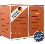 DELUKE&reg; 2er M&uuml;lltonnenbox JAGU Edelstahl | Orange | 115,5x138x77,5cm 
