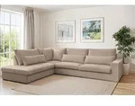 Ecksofa Designersofa THORA in Stoff Poso Beige Ottomane Links - Beige
