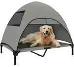 PawHut Hundeliege Outdoor mit Dach, Erh&ouml;htes Hundebett f&uuml;r Gro&szlig;e Hunde -...