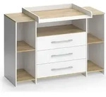 Wickelkommode Vicco Oskar Wei&szlig;/Goldkraft Eiche 143.2 x 93 cm mit 3 Schubladen, Model