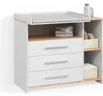 Wickelkommode Livinity Torino Wei&szlig;/Goldkraft Eiche mit 3 Schubladen, Model 58765 -