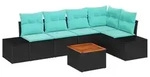 vidaXL Gartensofa-set 6 stk. Schwarz und T&uuml;rkis Poly-Rattan - Schwarz
