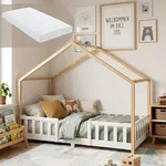 Kinderbett 'Treviolo' mit Matratze und Rausfallschutz 90x200cm Wei&szlig; / Natur -...