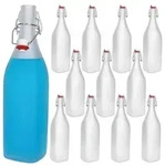 12er Set Vierkant-B&uuml;gelflaschen Swing 1L Frozen-Glas Essig &Ouml;l Milchglas Optik