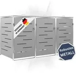 DELUKE&reg; 3er M&uuml;lltonnenbox JAGU Edelstahl | Grau | 115x207x77,5cm 