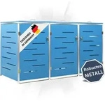 DELUKE&reg; 3er M&uuml;lltonnenbox JAGU Edelstahl | Blau | 115x207x77,5cm 