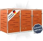 DELUKE&reg; 3er M&uuml;lltonnenbox JAGU Edelstahl | Orange | 115x207x77,5cm 