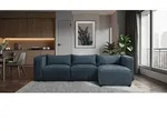 Ecksofa Designersofa NEVIO in Stoff Lincoln Blau Ottomane Rechts - Blau