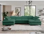 U-Ecksofa mit Schlaffunktion, verstellbare Kopfst&uuml;tzen, Couch mit Bettkasten -...