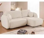 Candy - Modernes Ecksofa L-Form mit Schlaffunktion und Stauraum aus Hellbeige