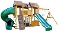 Zwerkules Bolzo Spielturm mit Rutschen und Schaukel Holz - Braun