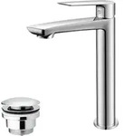 Waschtischarmatur mit hohem Auslauf mit Ablaufgarnitur (St&ouml;psel) Chrom - Silber
