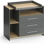 Wickelkommode Vicco Oskar Anthrazit/Goldkraft Eiche 113 x 93 cm mit 3 Schubladen,