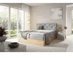 Boxspringbett Schlafzimmerbett HELIOS 140x220cm in Stoff Rouge Hellgrau - Grau