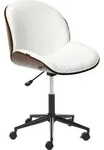BELIANI B&uuml;rostuhl Dunkles Holz und wei&szlig;er Polyester-Sitz Verstellbare...