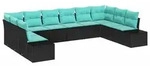 vidaXL Gartensofa-set 10 stk. 9-Sitzanzahl Schwarz und T&uuml;rkis - Schwarz