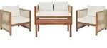 BELIANI Lounge Set Beige Akazienholz und Flechtseil 4-teilig f&uuml;r 4 Personen mit