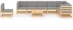 vidaXL 9-tlg. Garten-Lounge-Set mit Kissen Massivholz Kiefer - Grau
