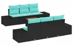 vidaXL Gartensofa-set 7 stk. Schwarz und T&uuml;rkis Poly-Rattan - Schwarz